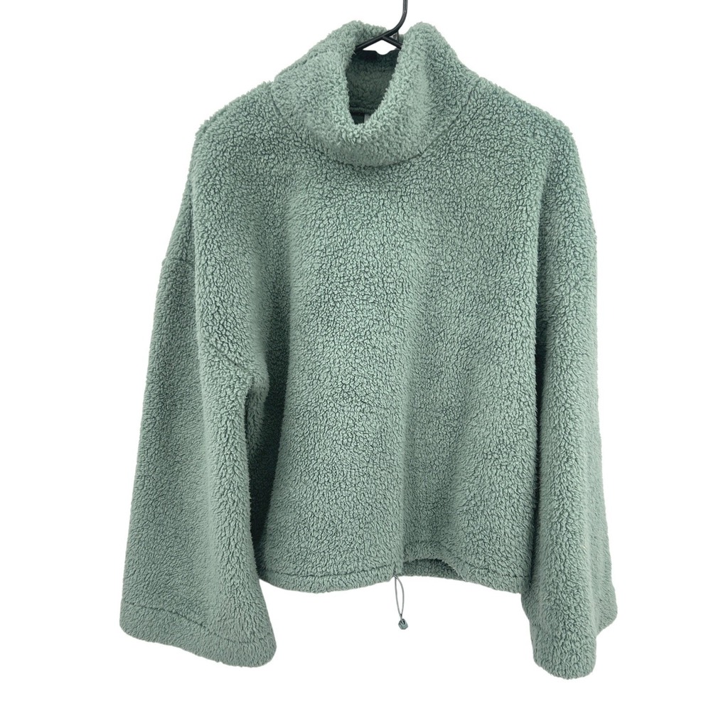 Sherpa Fleece Pullover Cropped Small Sage Green Cozy Lounge Athleisure Minimal - Picture 1 of 13